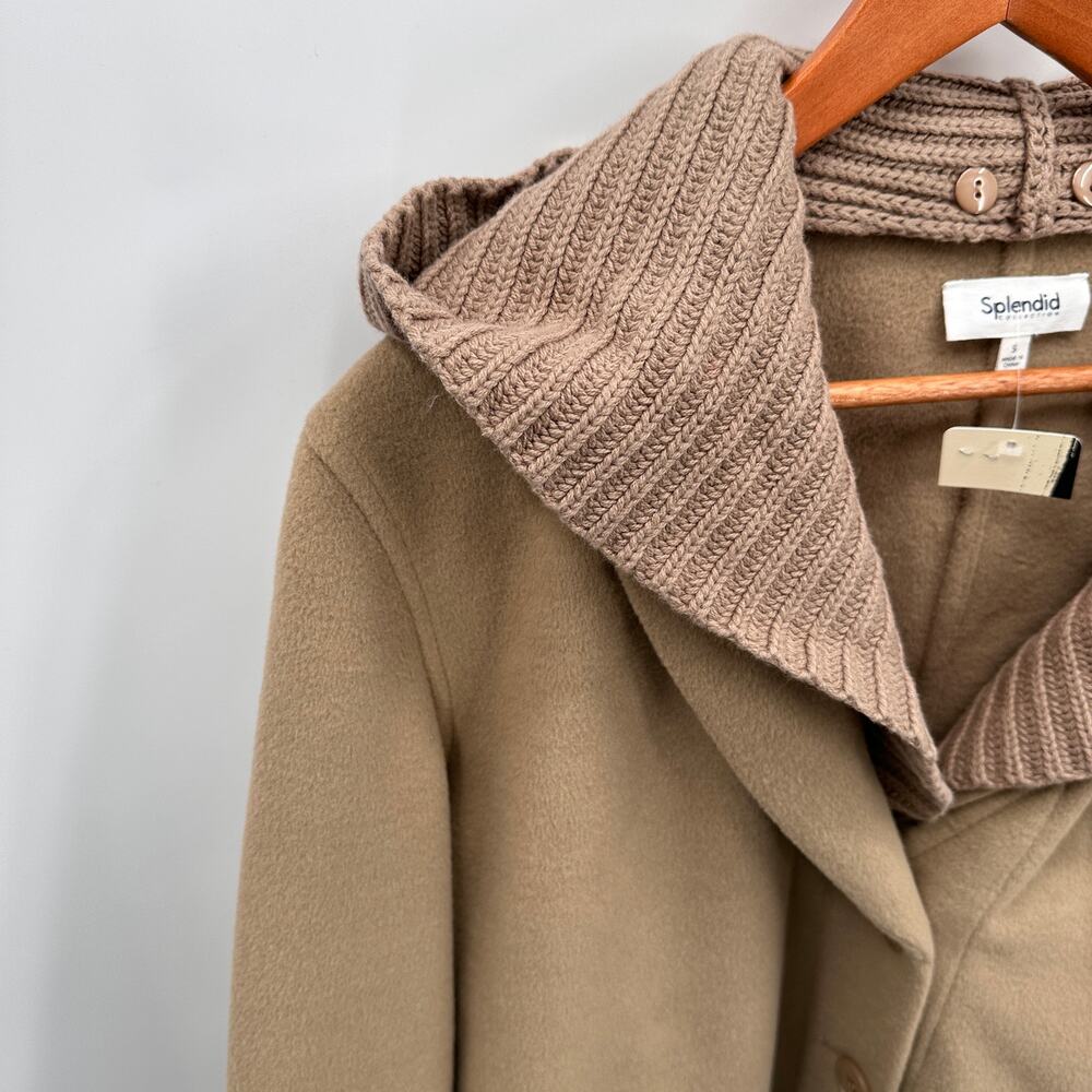 SPLENDID NWT Evereve Nikki Tan Oatmeal Hooded Pea Coat // S - Picture 8 of 15